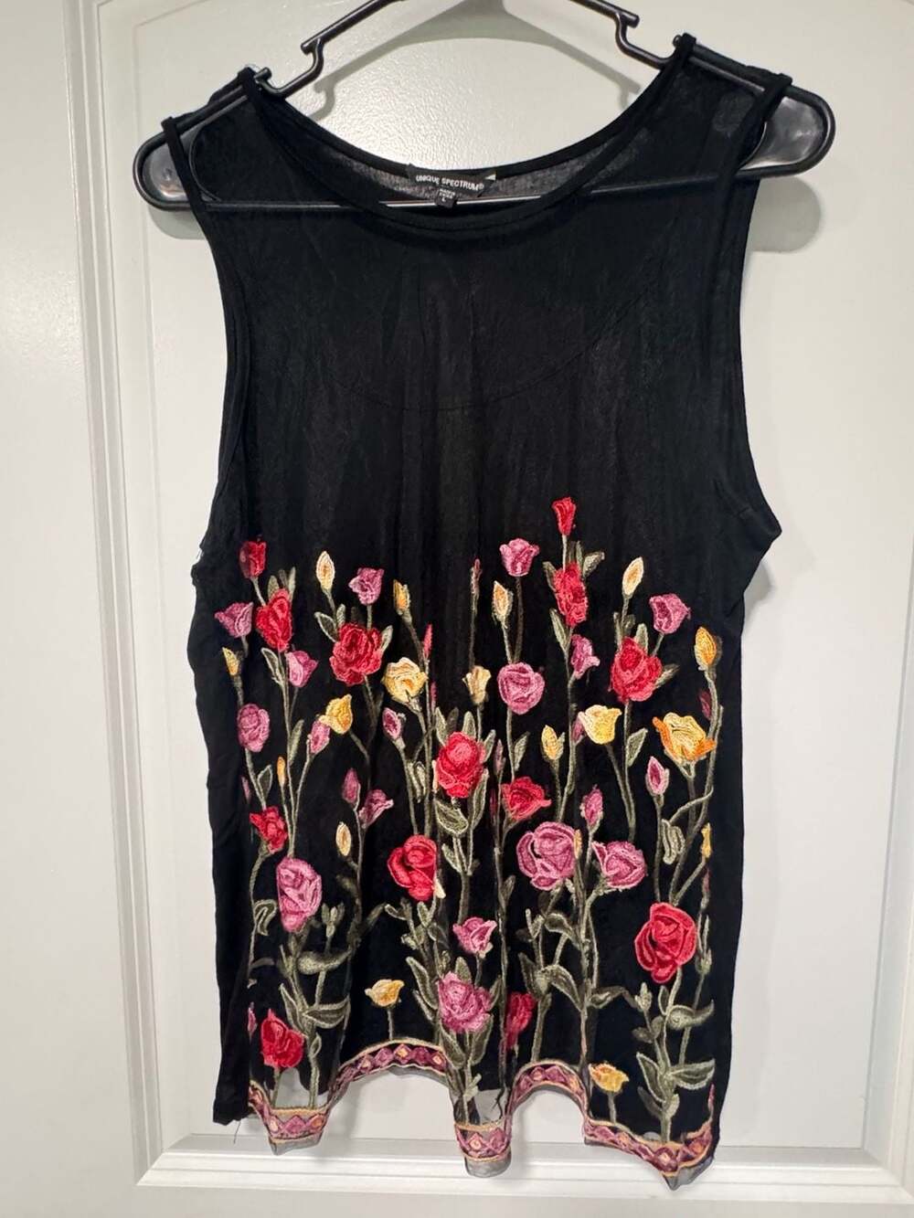 Sleeveless Floral Embroidered Mesh Tank Top Cottagecore Boho Romantic Large